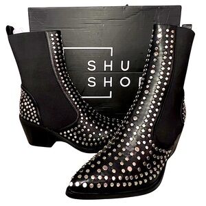 ShuShop Black Ankle Boots with Silver Studs